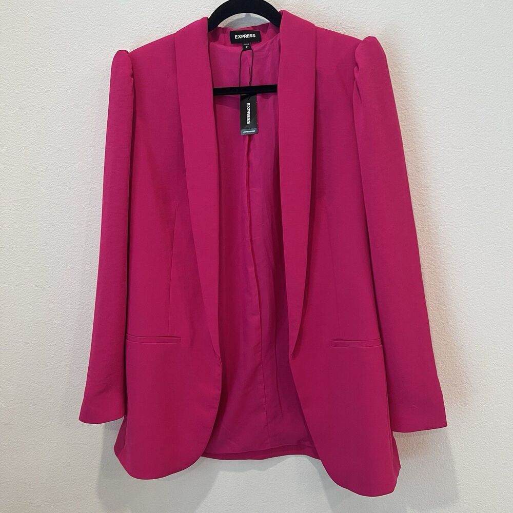 Express Women’s Boyfriend Jacket Open Front Large Hot Pink Preppy Career Fun